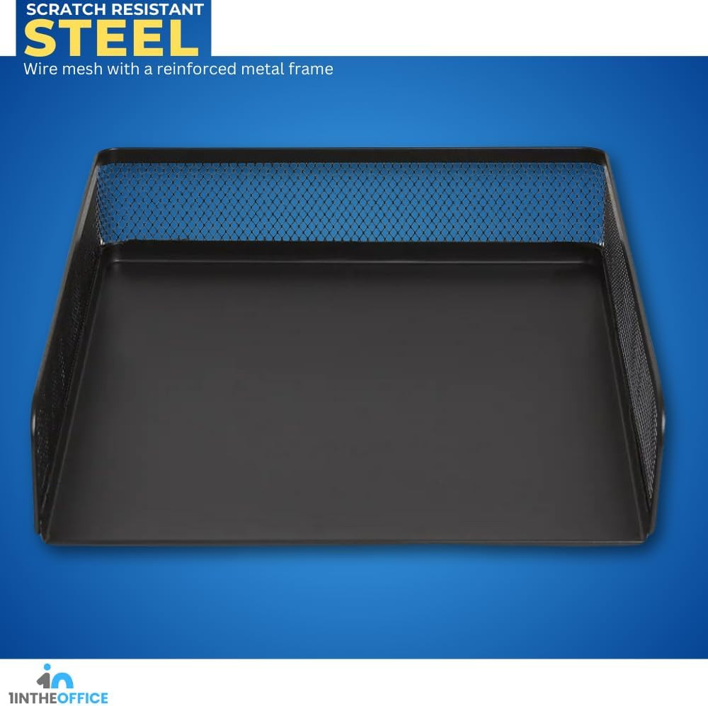 Stackable Letter Tray, Matte Black Wire Mesh Front-Load Letter Tray