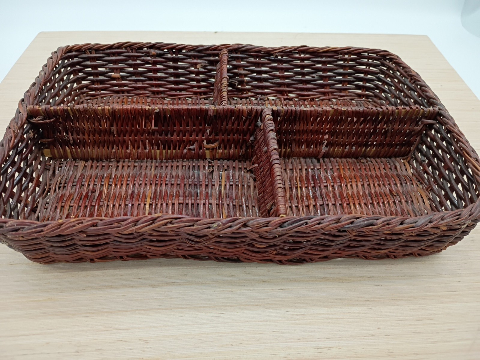 Wicker Organizer ~ 4 Slots Basket ~ Vintage & Rare