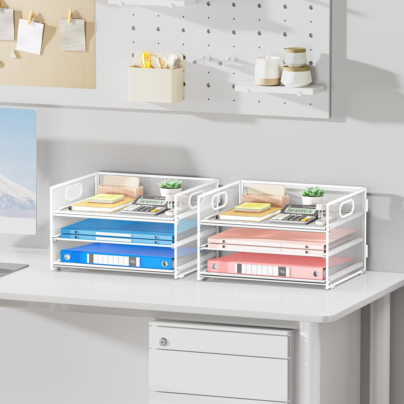 2-Pack 3-Tier White Metal Mesh Desk Paper Letter Tray & File Sorter Organizer…