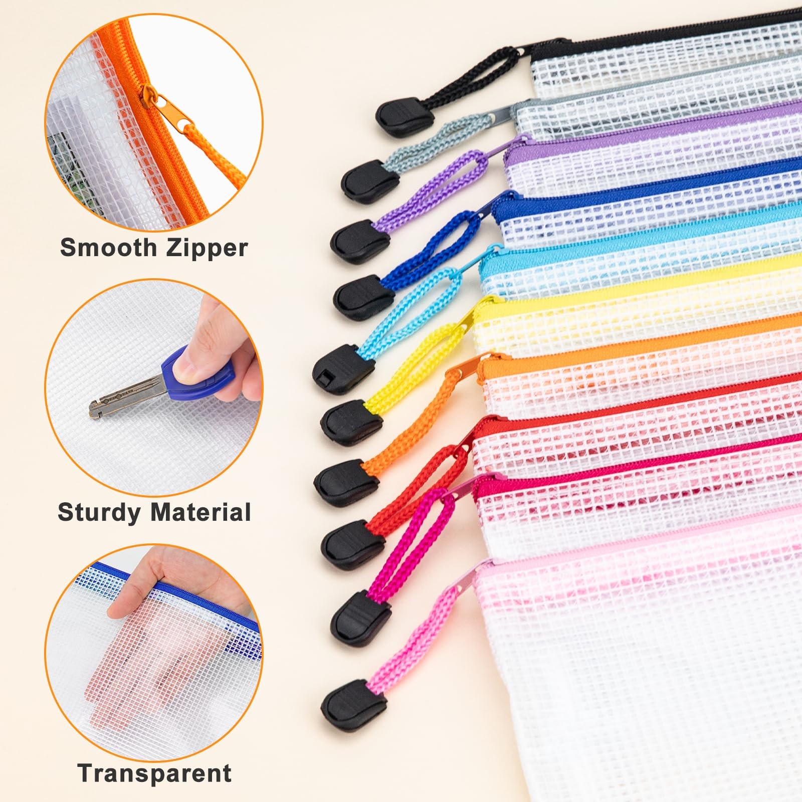 9.4×4.9 Inches Mesh Zipper Pouch with Sticker, 60 Pack Puzzle Storage Bags, O…