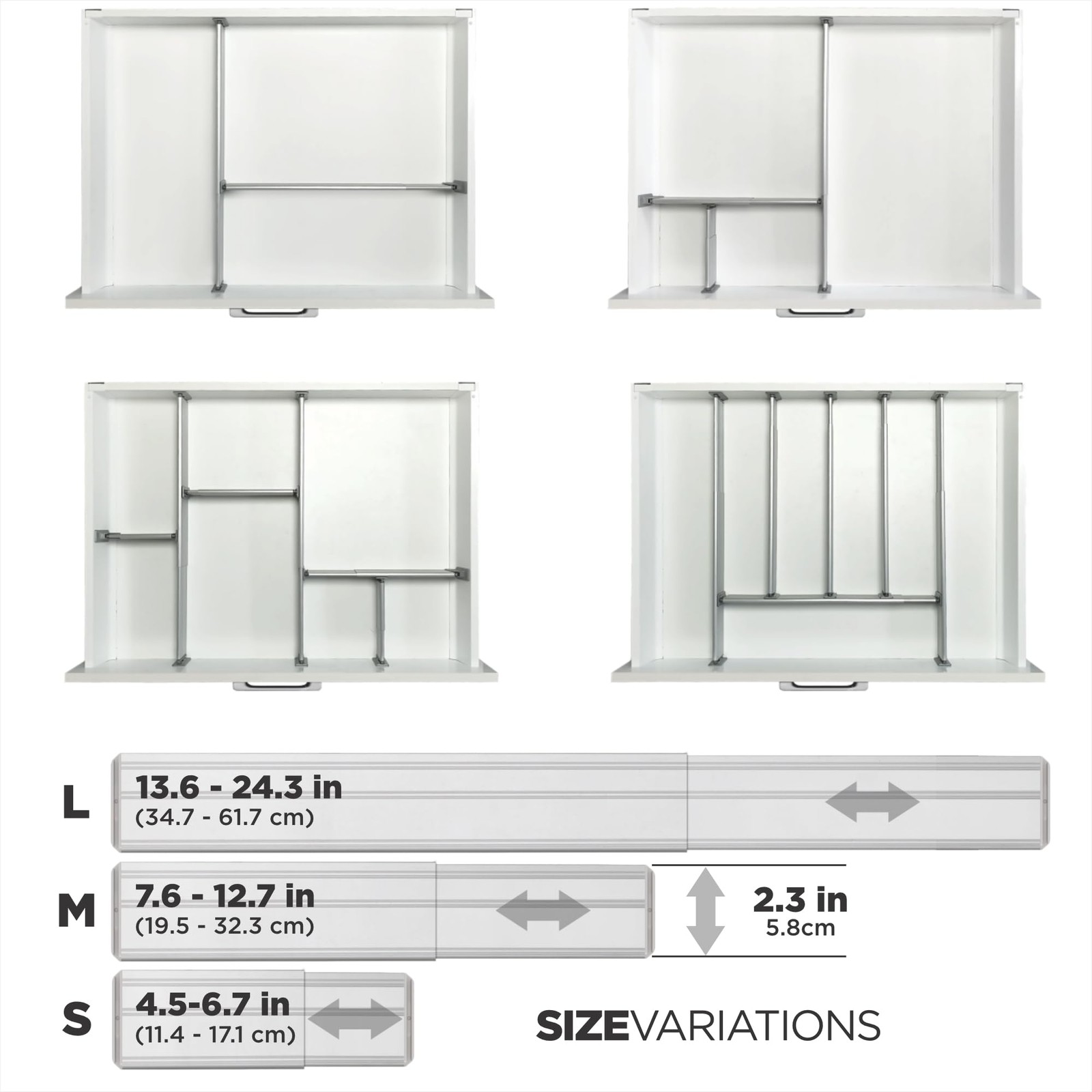 Custom Drawer Organizer 6 Adjustable Aluminum Dividers, Gray – For Kitchen, B…