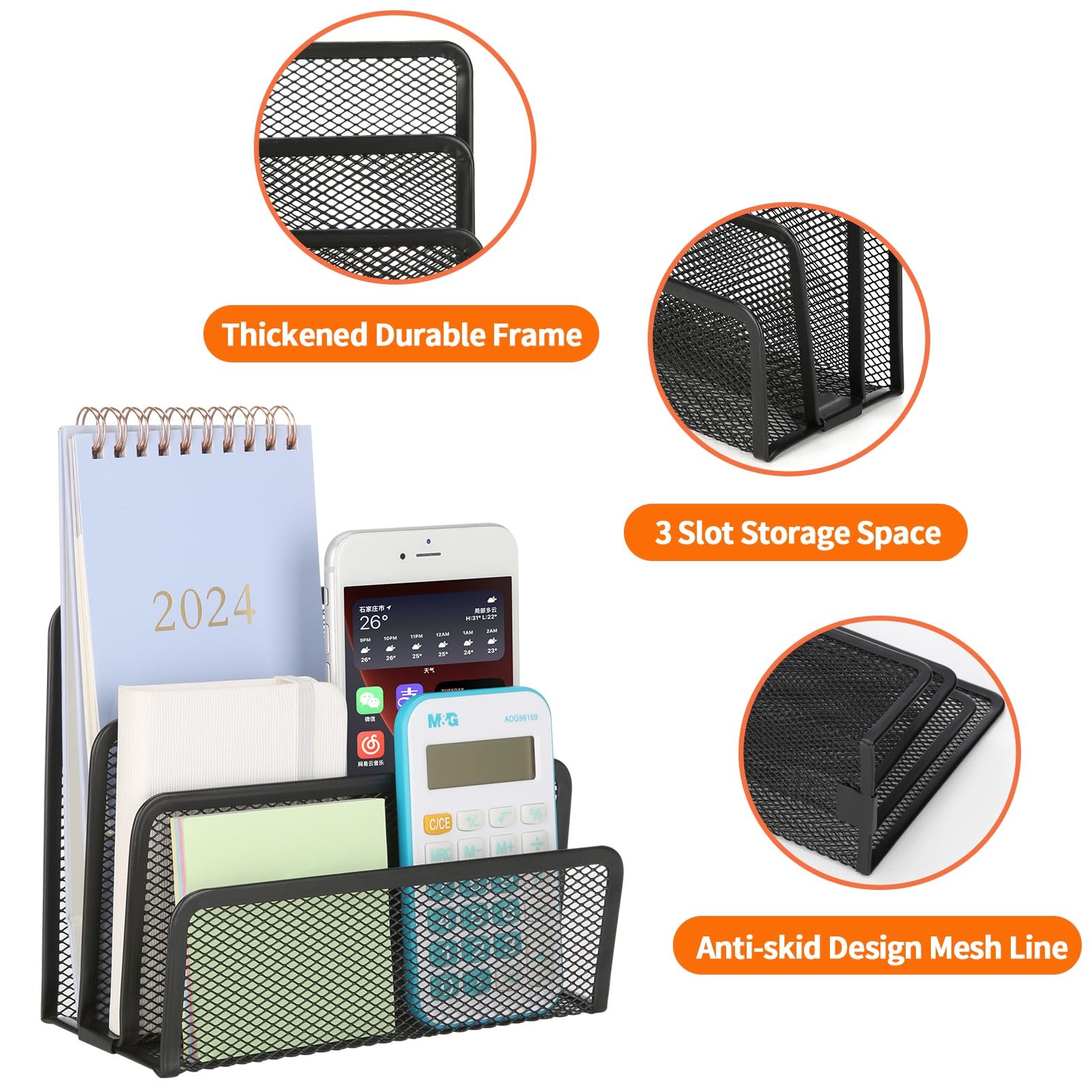 2 Pieces Desk Mail Organizer, Metal 6.9″ W x 2.95″ D x 5.3″ H, BLACK-2PCS
