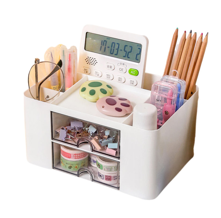 Compact Desk Organizer with Drawers for Stationery, Makeup, Jewelry – White