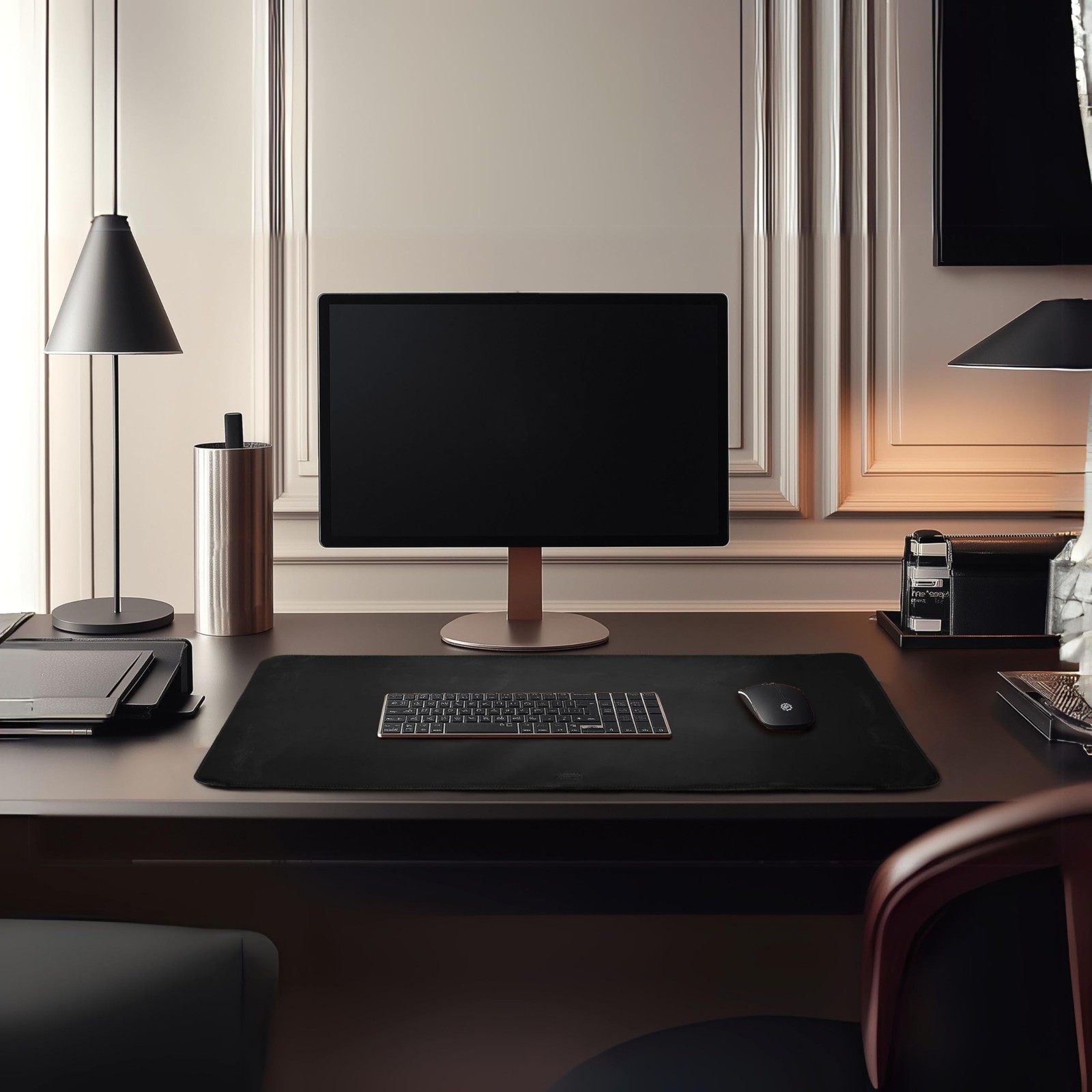 LEATHER VILLAGE Real Leather Desk Pad (3mm) Thick Double 32×16 Inch, Black
