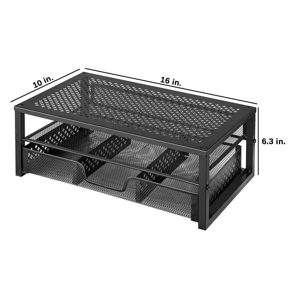 Black 16 In. X 6.3 In. Metal Modern Desk Organizer Stand with Drawer