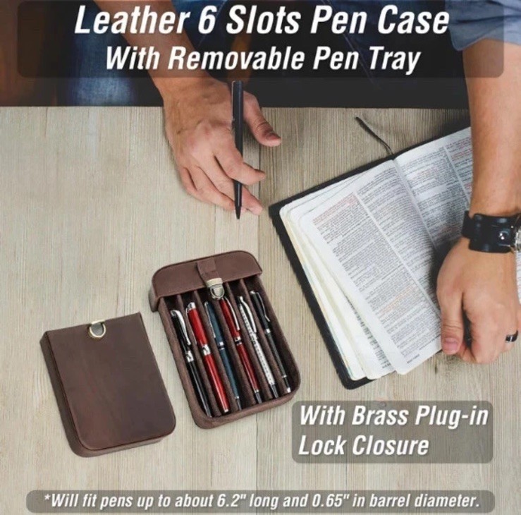 Top Grain Genuine Leather 6-Slot Fountain Pen & Pencil Tray Case Holder
