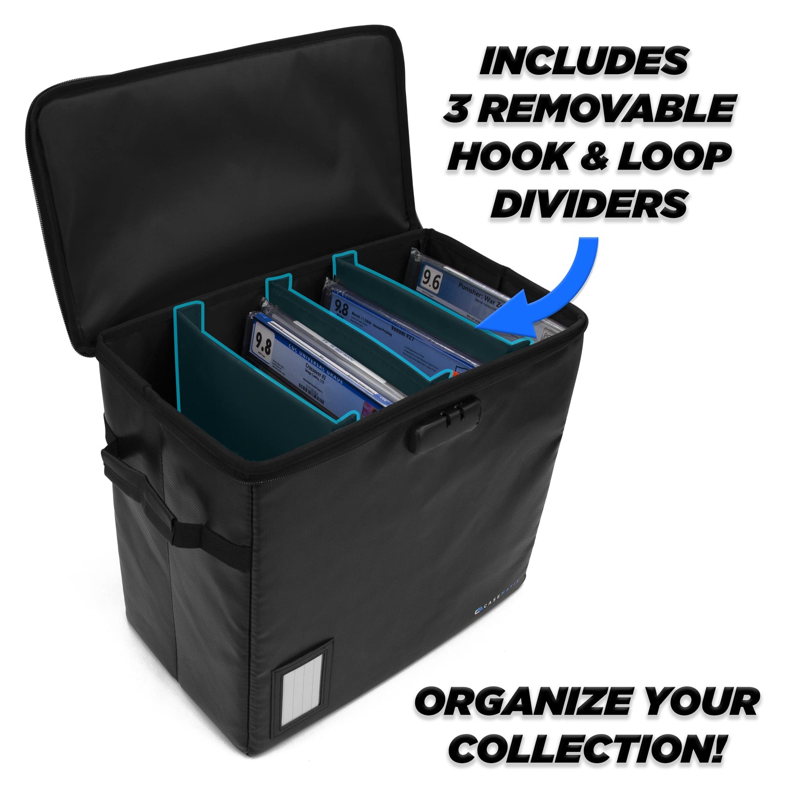 CASEMATIX Graded Comic Book Storage Fits 30 15.5 x 13.25 x 8.5 inches, Black
