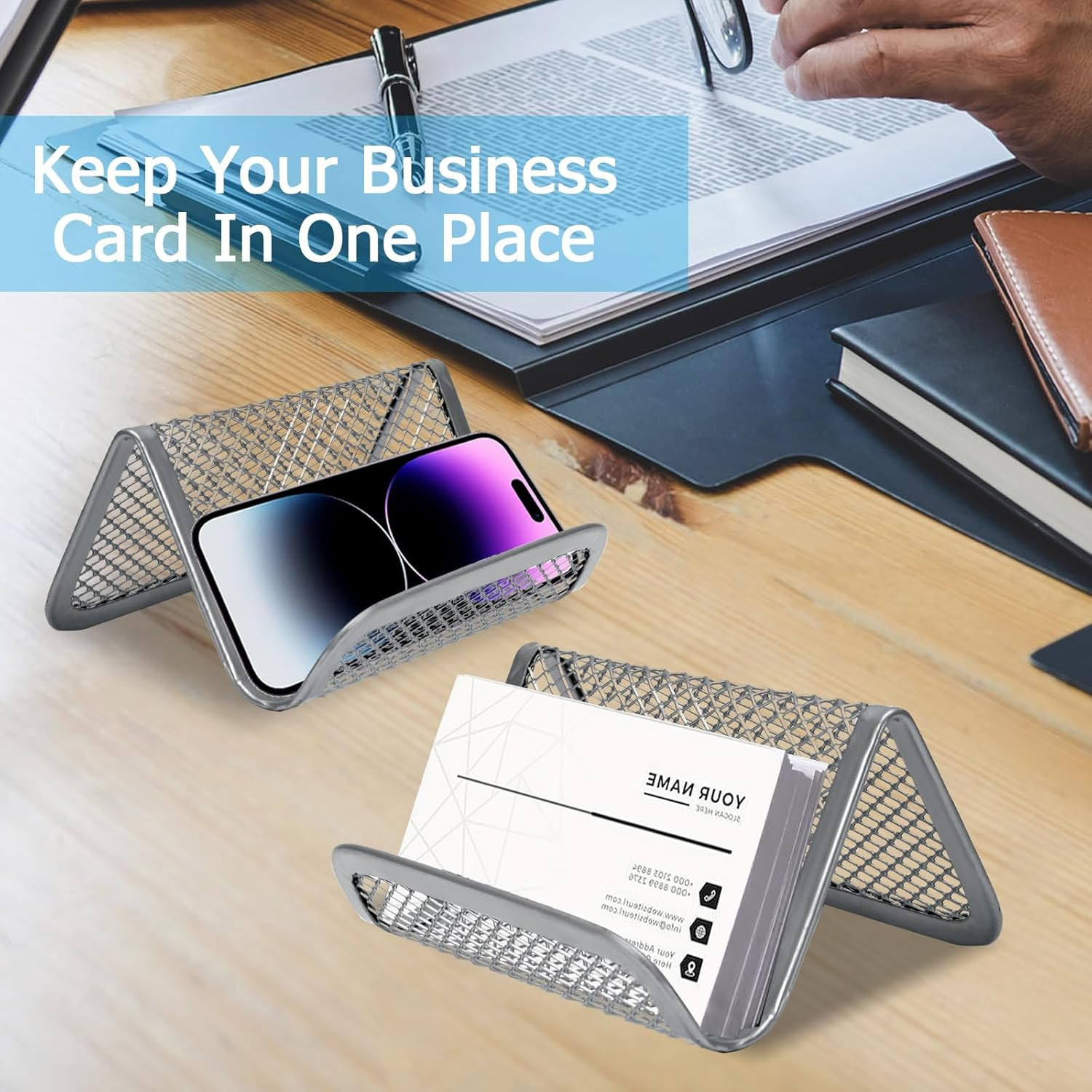 6 Pack Business Card Holder Desk Sturdy Metal Mesh Desk Organizer Office Name Ca