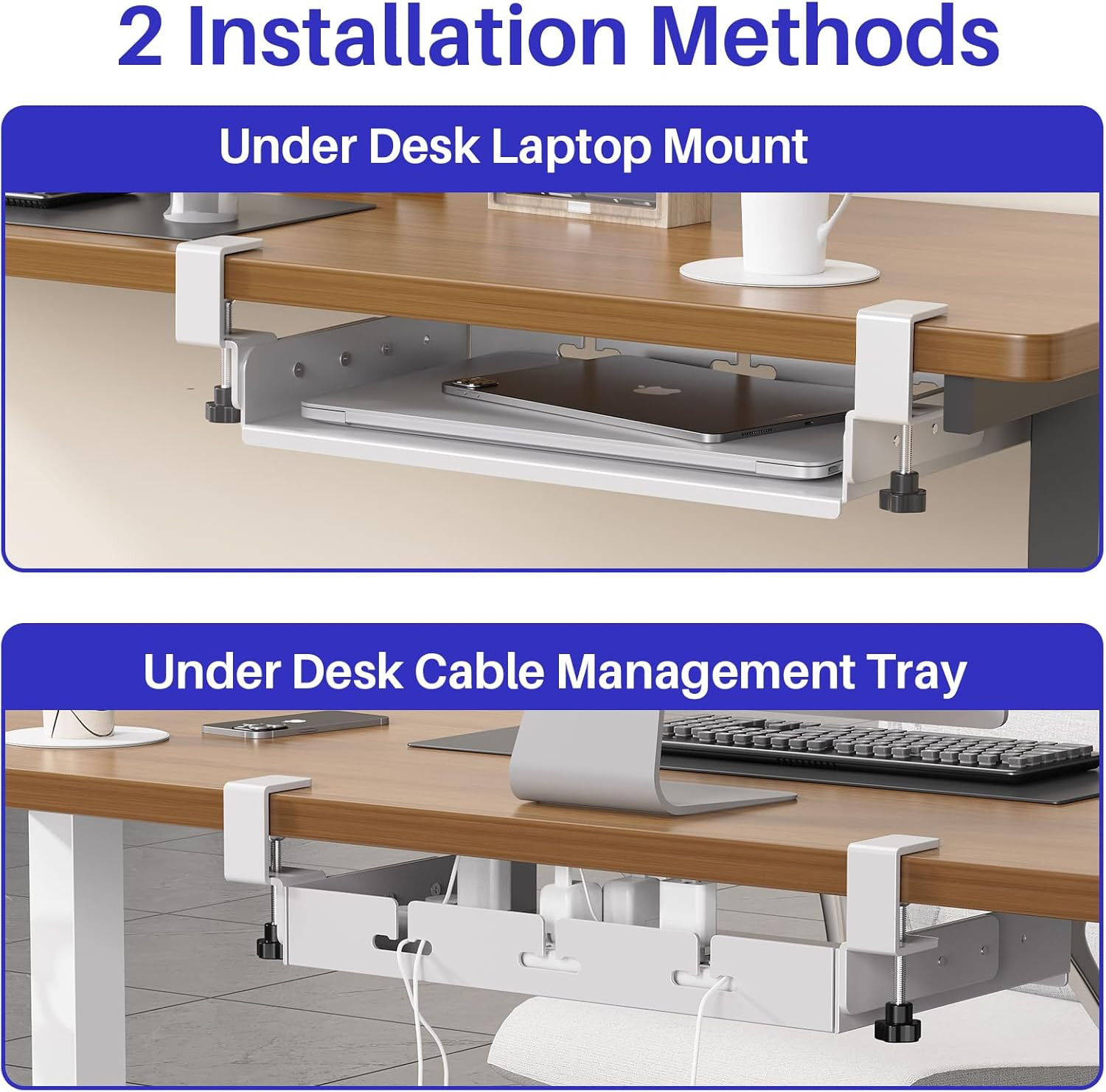 No Drill under Desk Storage Shelf, Metal under Desk Drawer Organizer with Clamp,