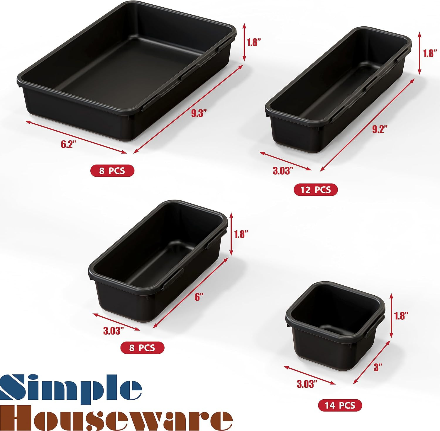 Interlocking Desk Drawer Bins Organizer, 42 Packs, Black