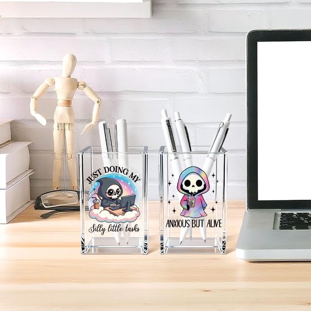 Anxious But Alive Just Doing My Silly Little Tasks Acrylic Pen Holder Cup Set…