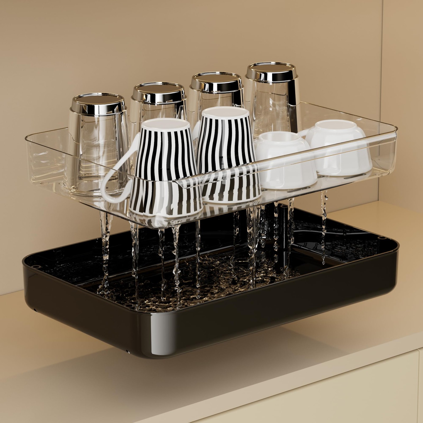 UFORU Countertop Coffee Station Organizer, 2 Tier Wine Glass 2 Tier, Black