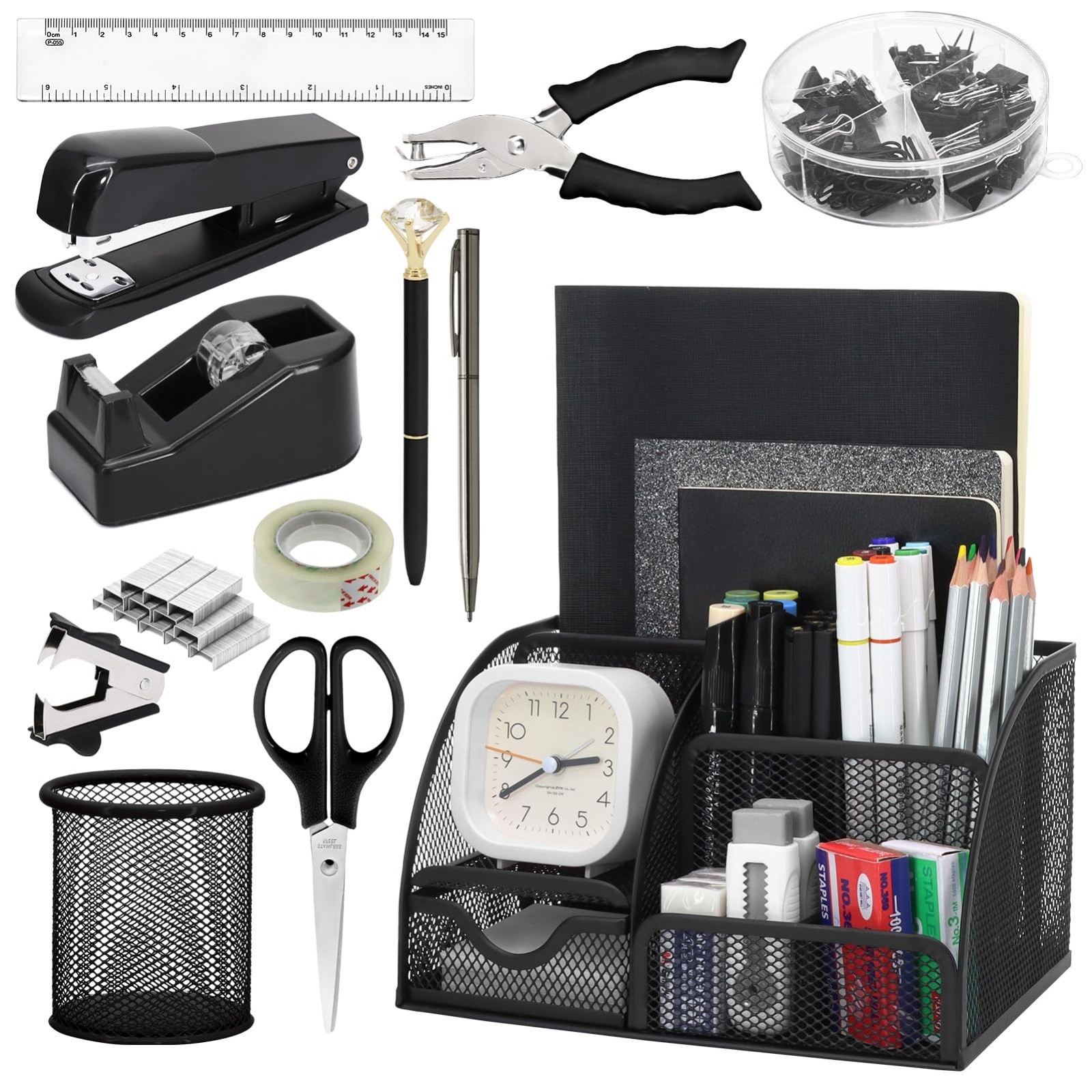 13-in-1 Office Desk Organizer Set with Stapler, Tape Dispenser, Scissors & More