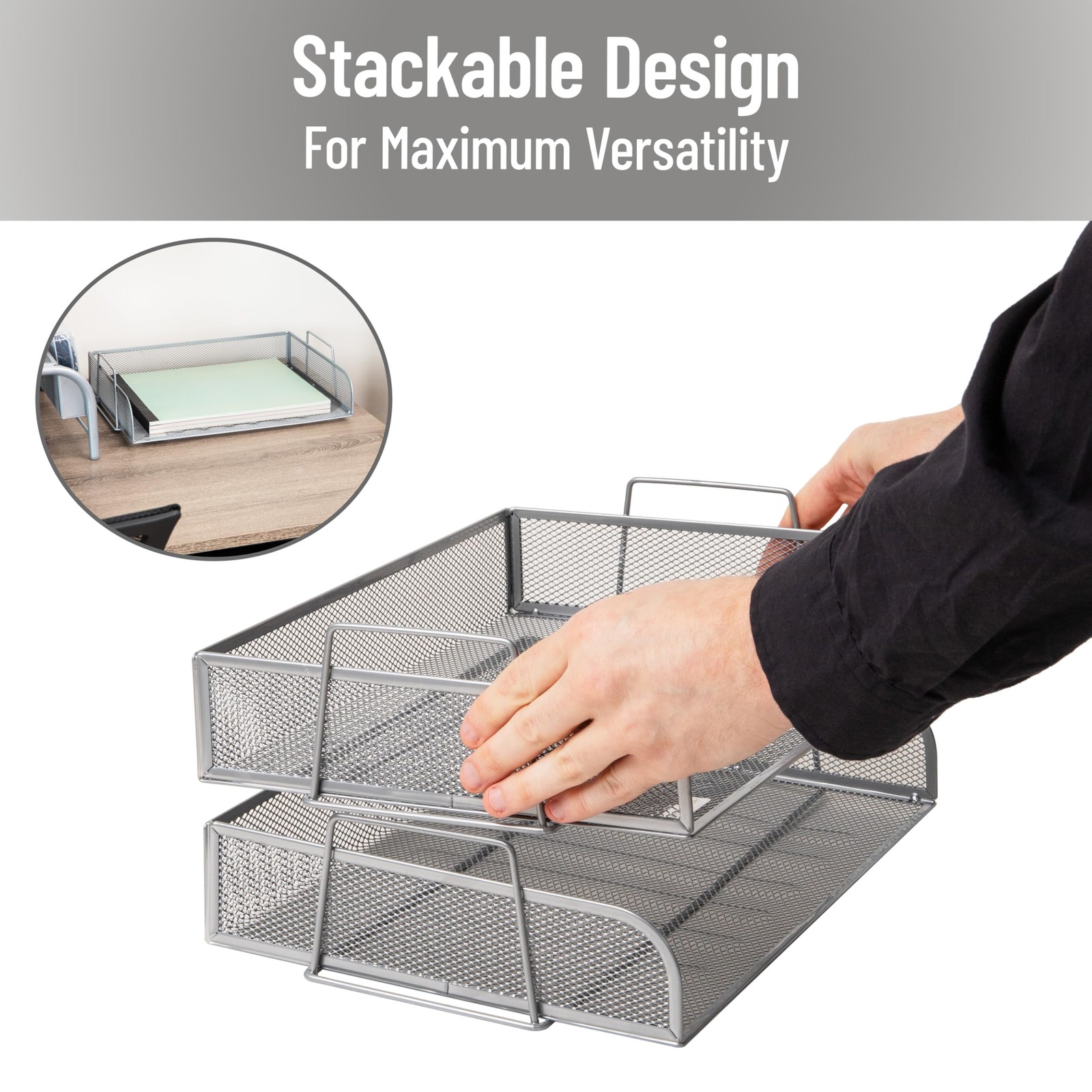 Mind Reader Stackable Paper Tray Desktop Organizer File Storage Office Metal