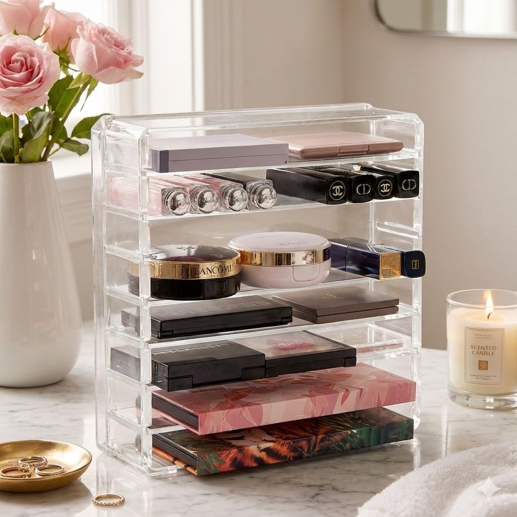 Makeup Organizer for Eyeshadow Palette Organizer, 8 Section Clear