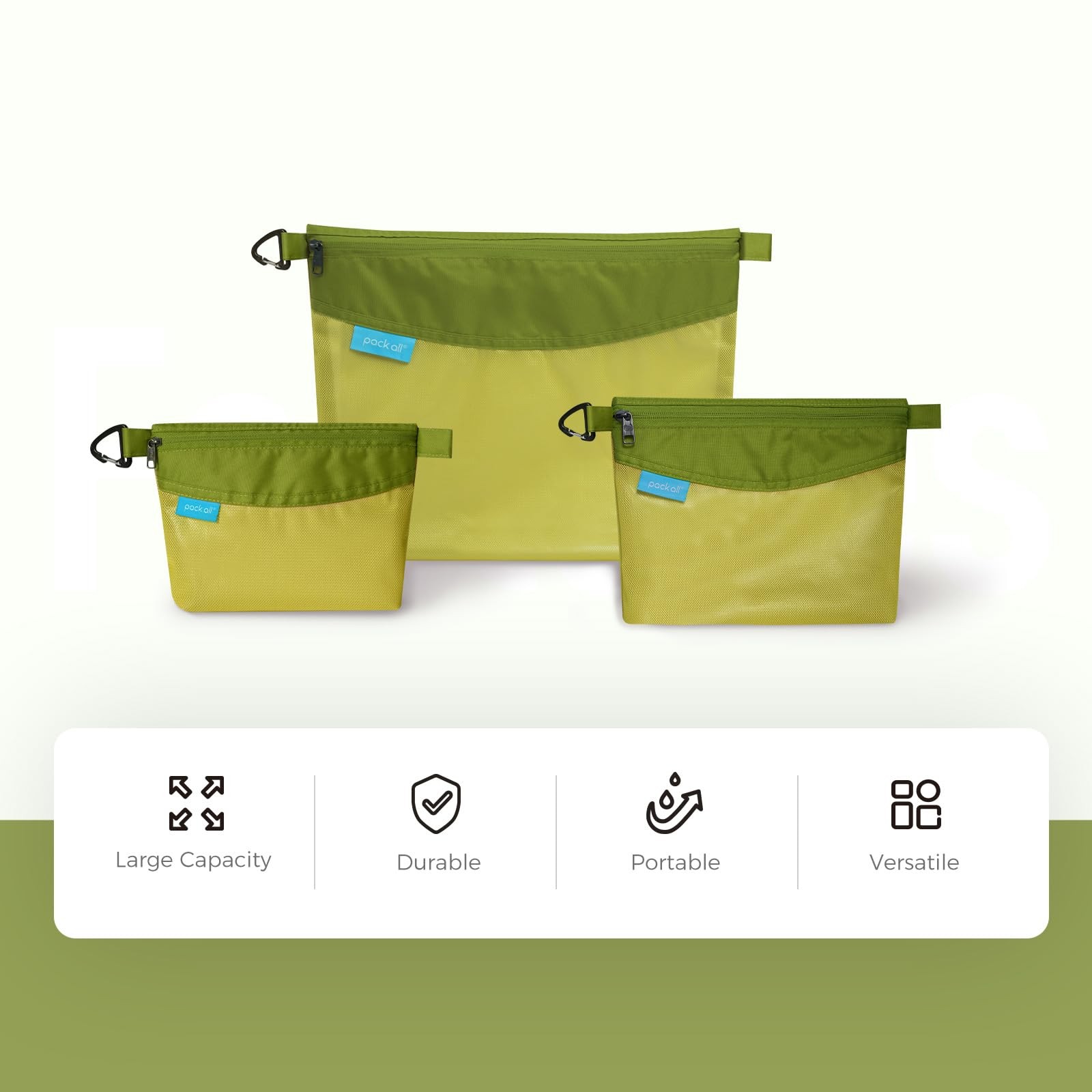 WaterResistant Material Mesh Zipper Pouch Bag For Storage Travel Small Green