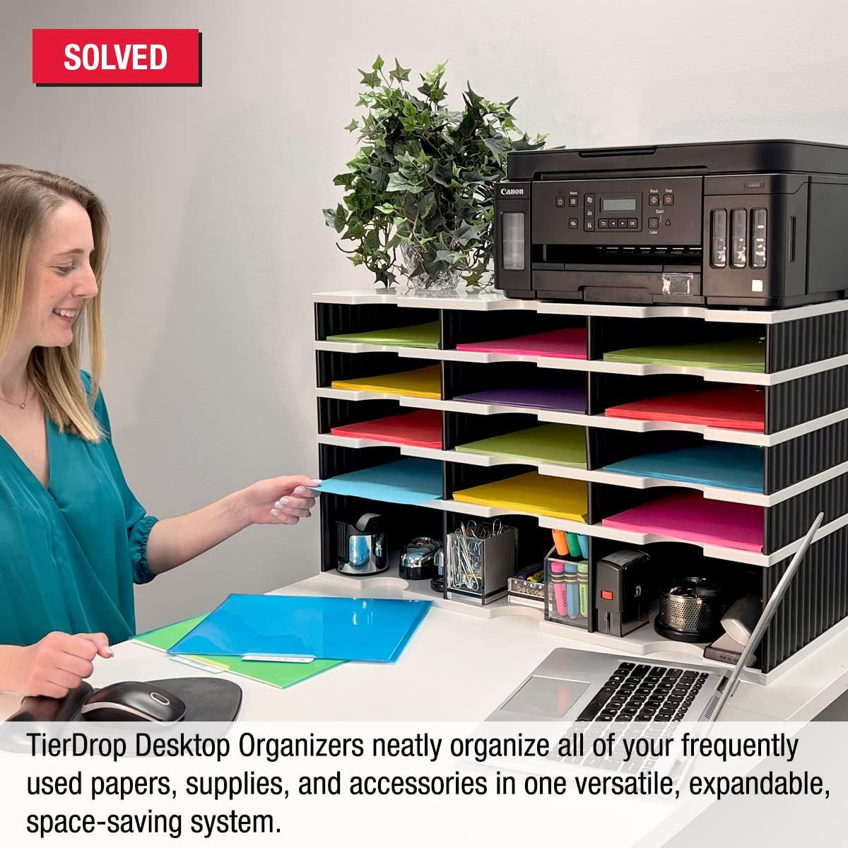 Desktop Organizer 12 Letter Tray Sorter plus Riser Storage Base for Easy Access