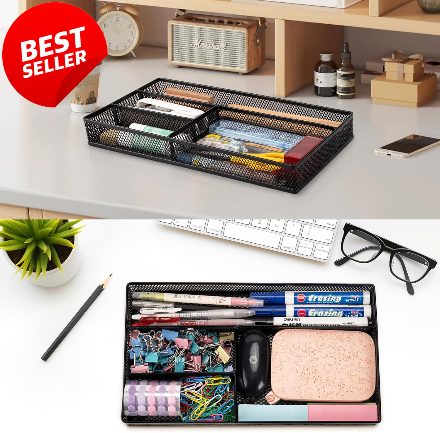 Desk Drawer Organizer Tray 4 Compartment Non-Slip Storage for Office Home – US