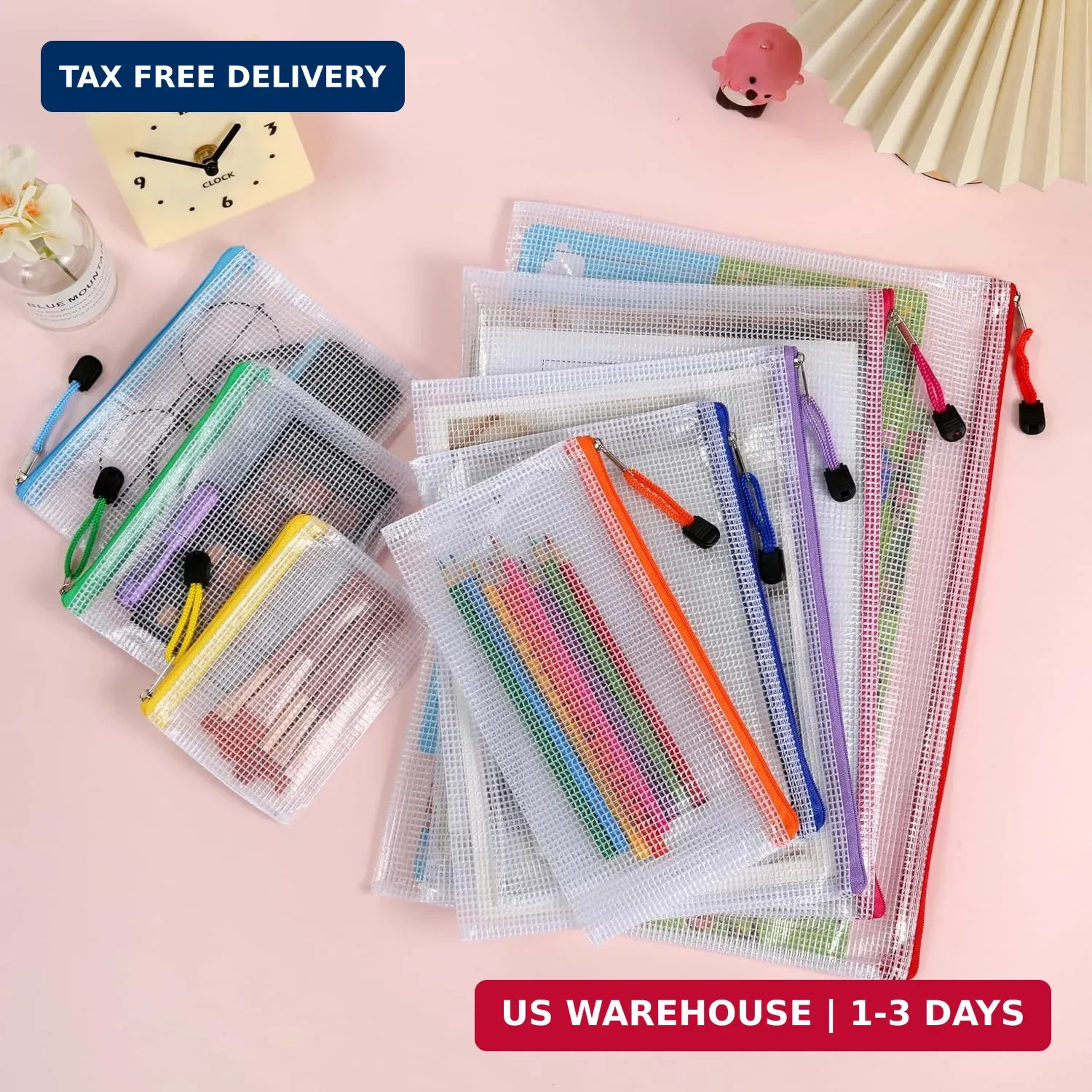12pcs Mesh Zipper Pouch Bags, 8 Size Zipper Bags for Organizing,Mesh Bags with Z