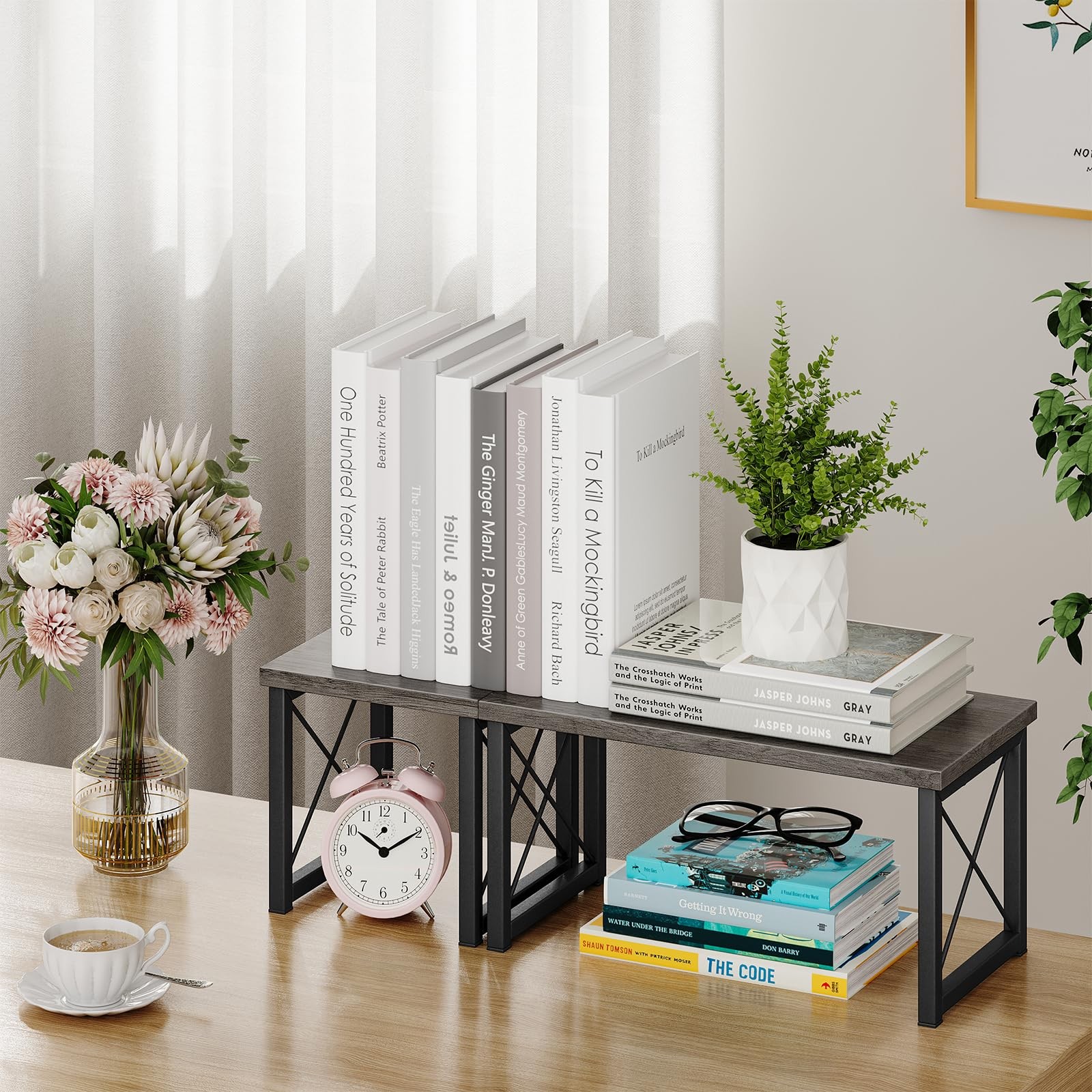 Honiter Desk Shelf for Top of Desk, Wood Desktop Shelf, 2 7.6in-1 Pack, Grey