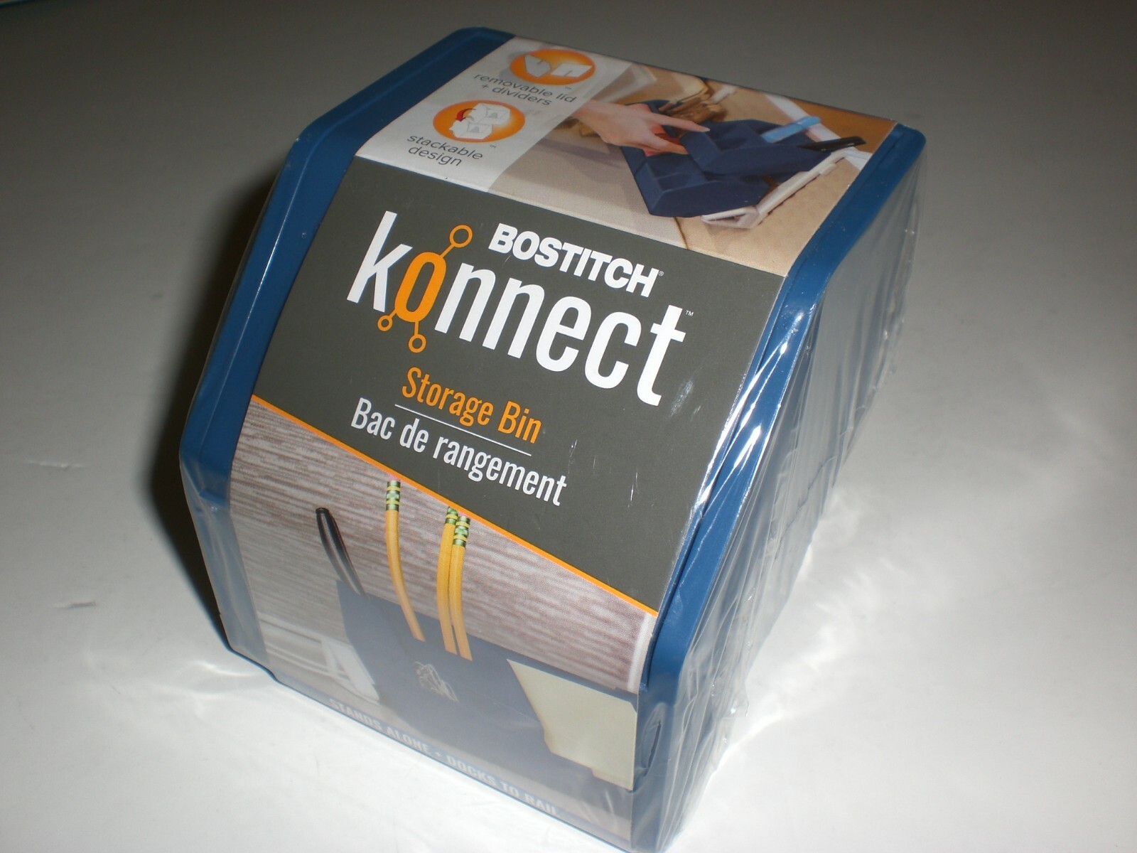 BOSTITCH KONNECT PLASTIC STORAGE BIN Removable Lid & Divider BLUE