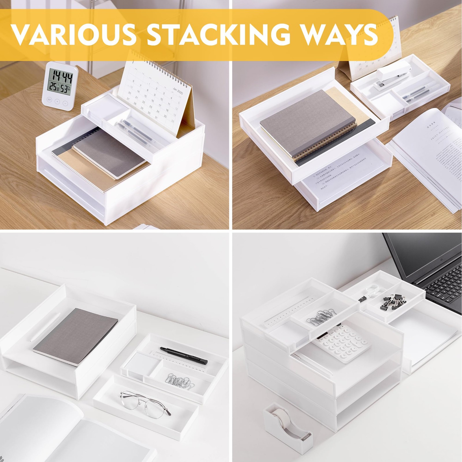 White 3 Tier Stackable Letter Tray Cardboard Desk Paper Organizer Sorter