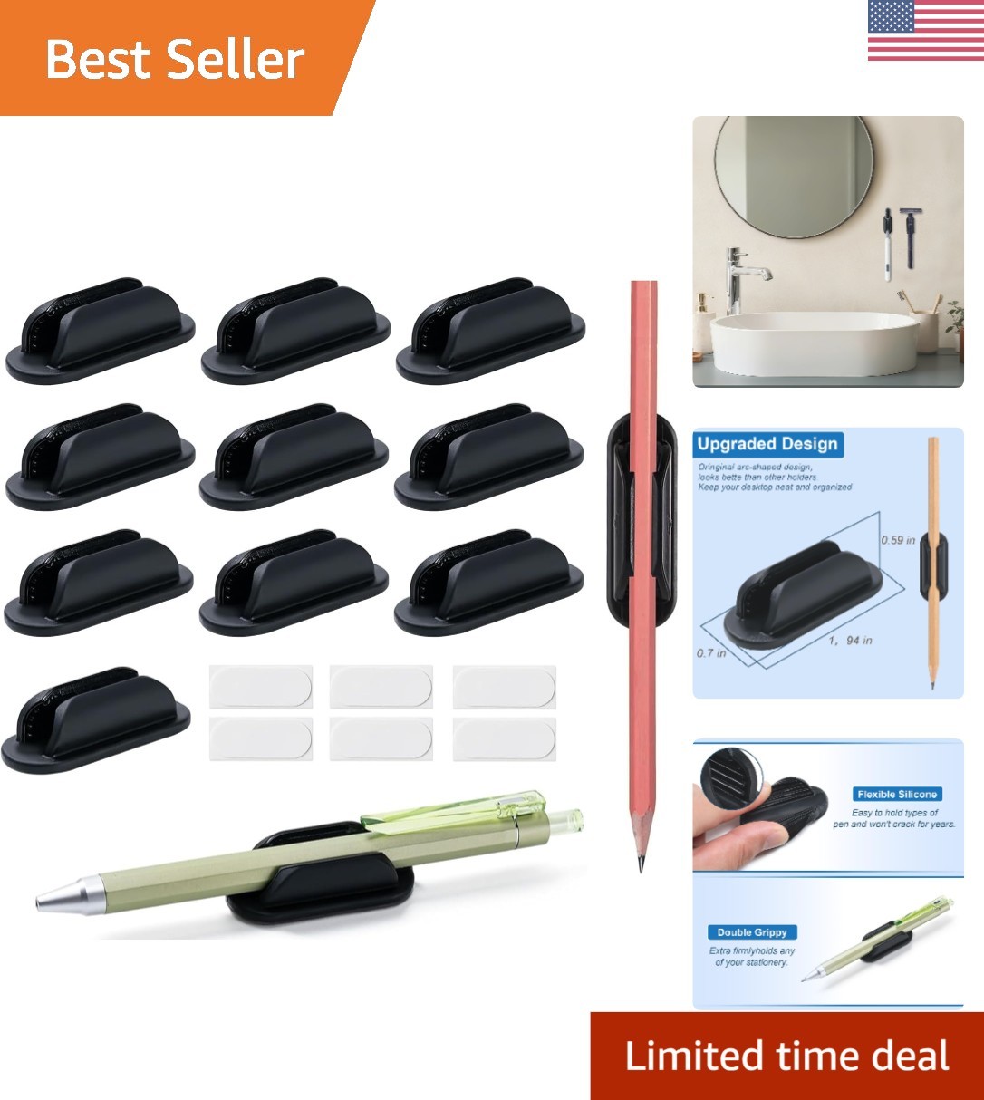 10 Pack Adhesive Silicone Pencil Holders – Stylish Office & Classroom Organizer