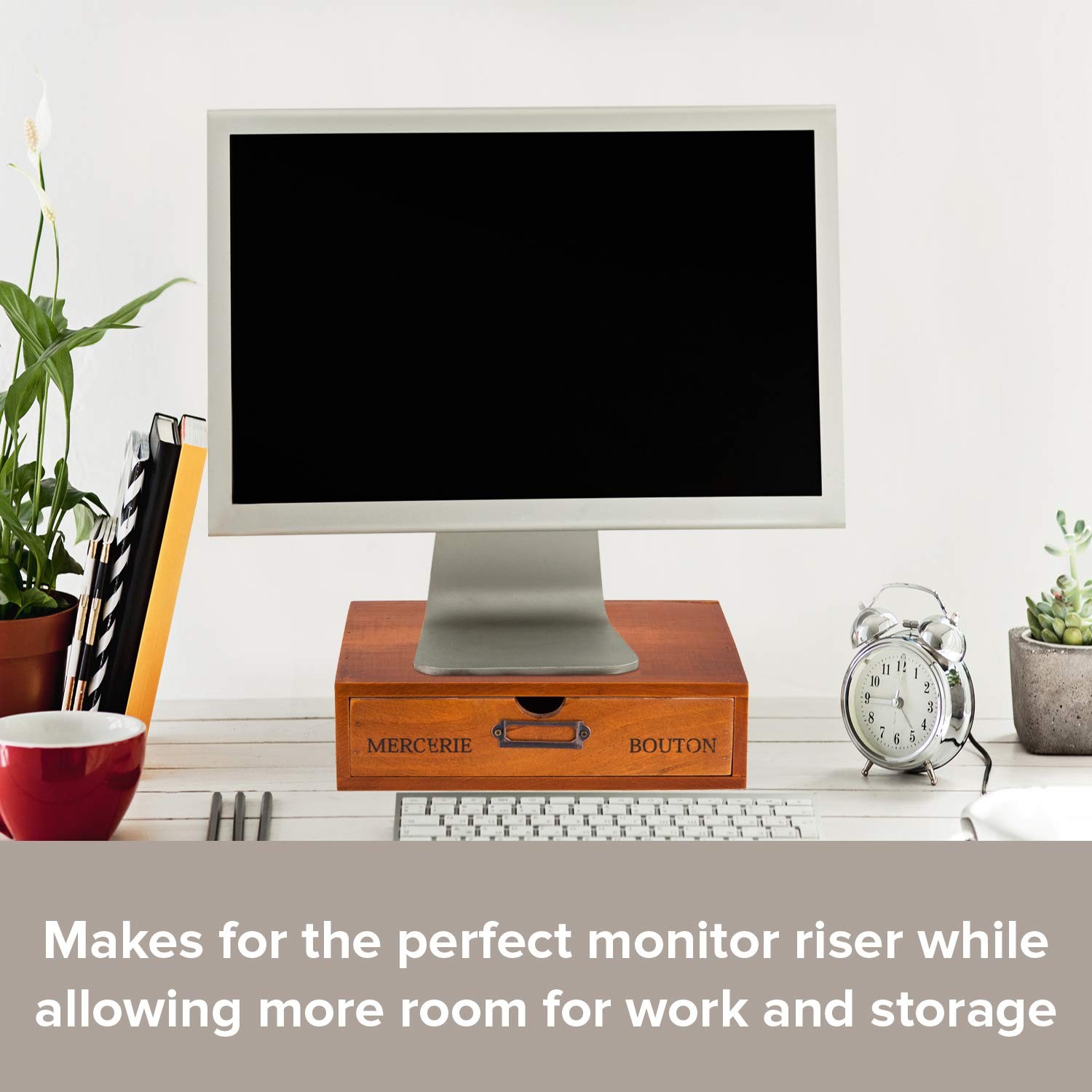Wooden Single Drawer Unit – Solid Wood Monitor Stand for Desktop Organization…