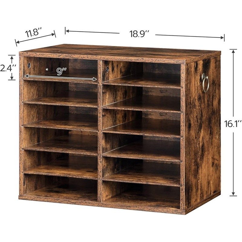 12 Slot Wooden Mail Sorter Adjustable File Organizer Classroom Office Storage US