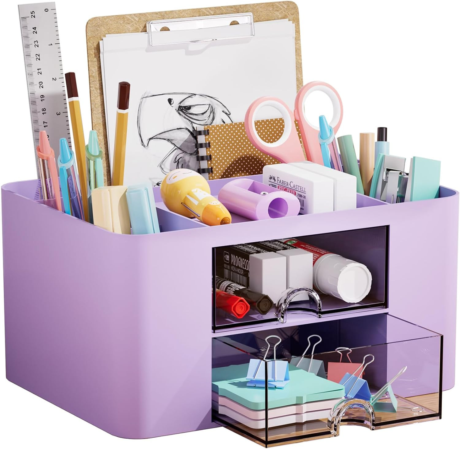 Pen Organizer with 2 Drawer, Multi-Functional Pencil Holder for Desk, Desk Organ