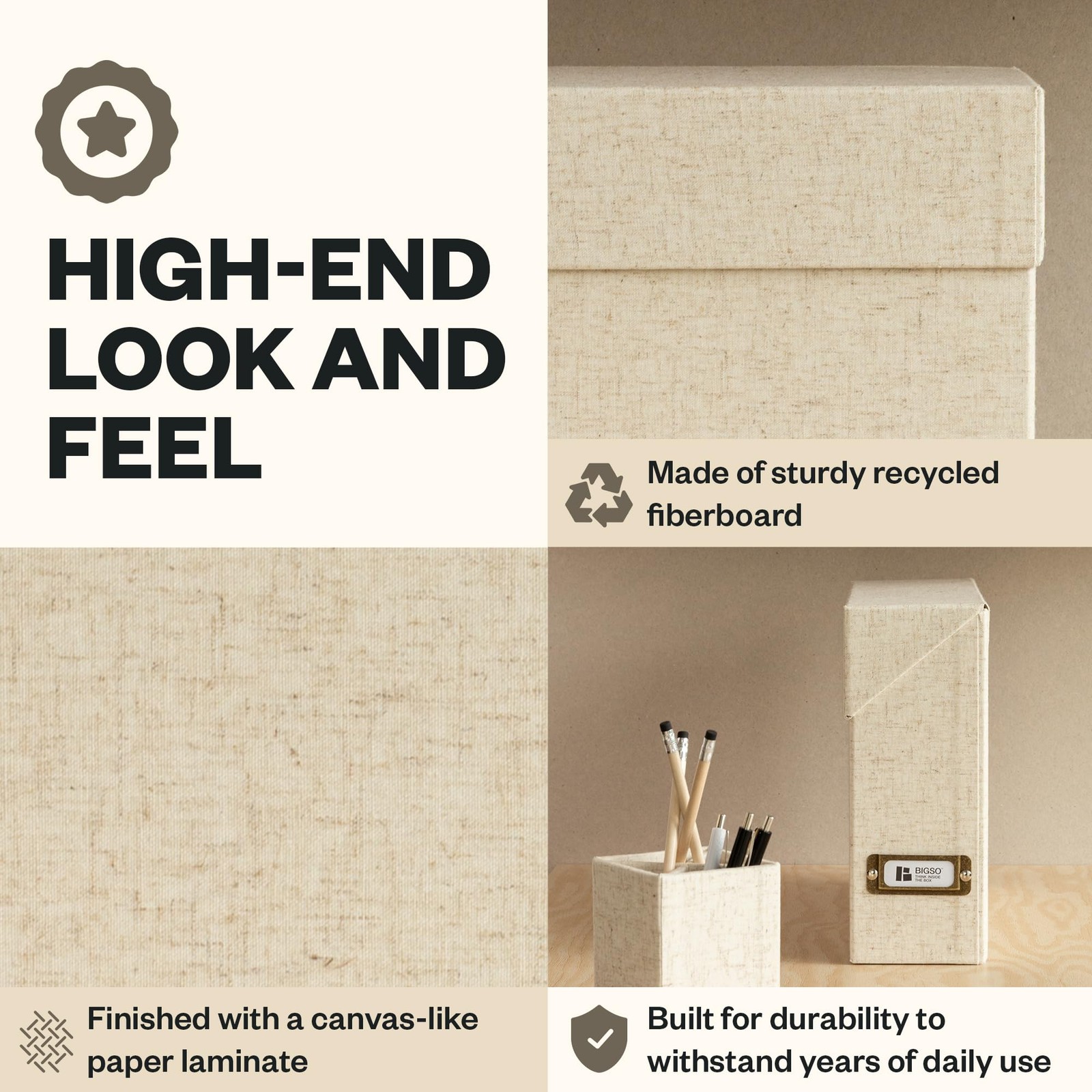 Bigso Lovisa Fiberboard Document W3.7 x D13 x H9.4 inches, Linen Textile