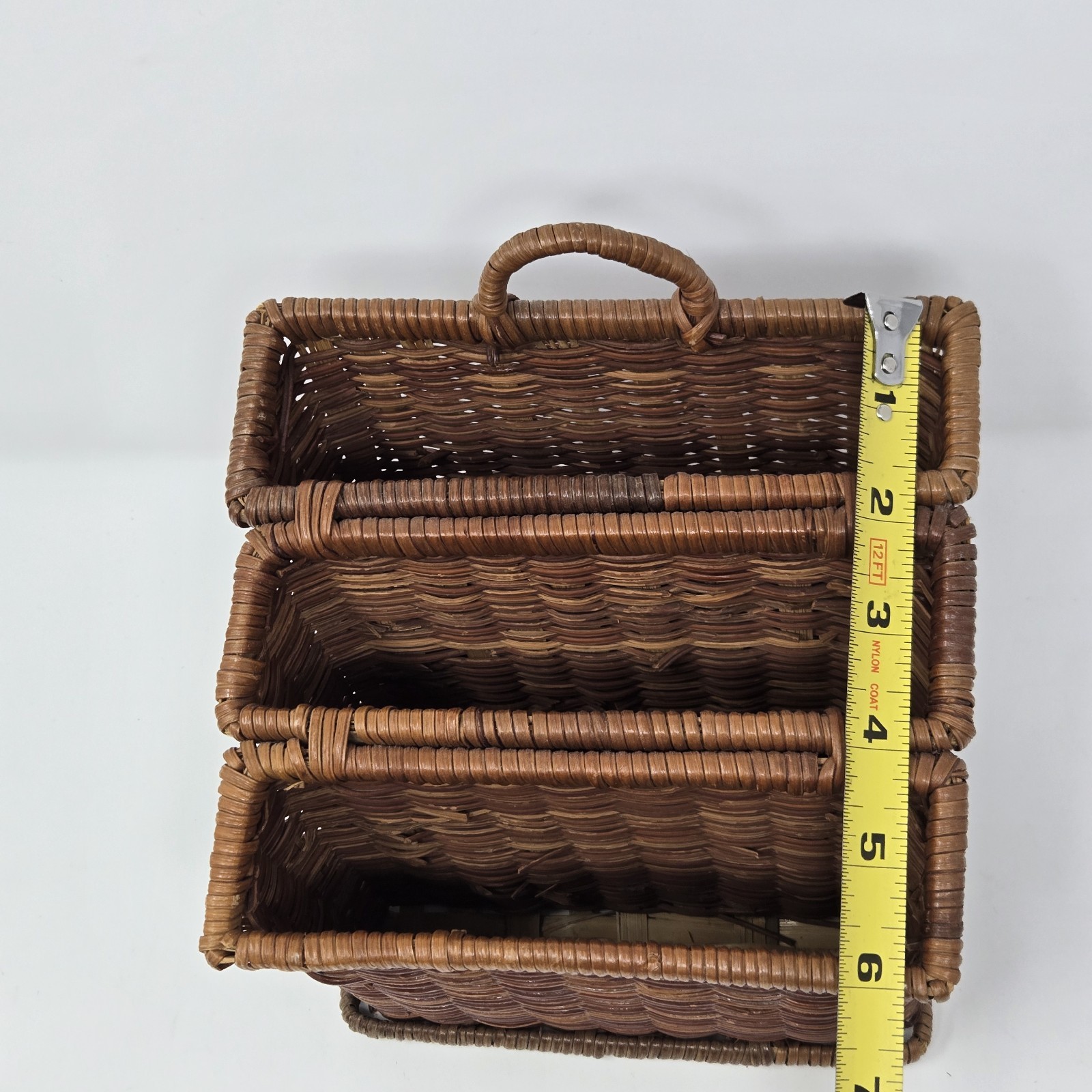VTG Bamboo Wicker Rattan Desk Accessory Square Letter Holder 3 Compartment Hang