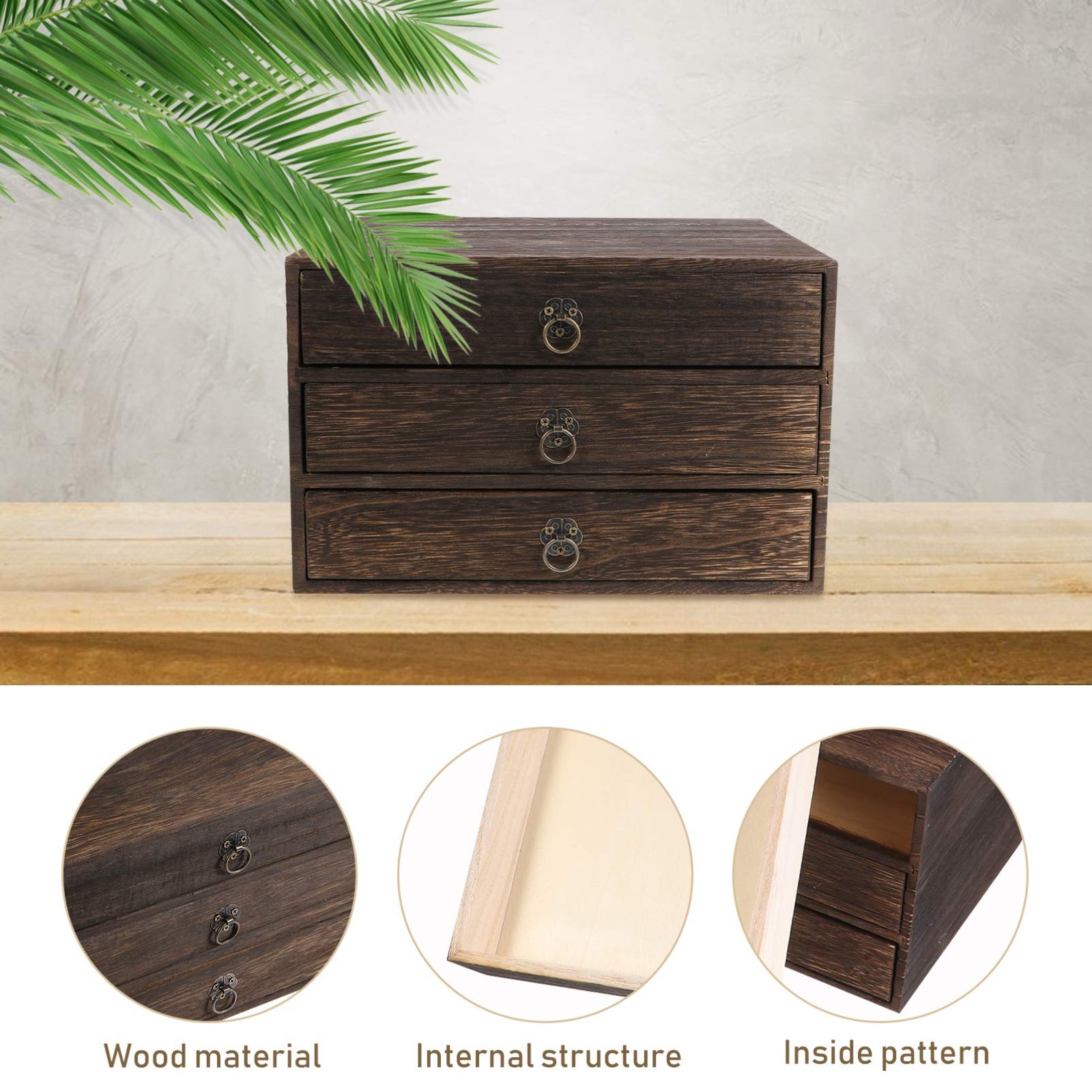 Cabilock Solid Wood Desktop Drawer Organizer with 25.5X24.5X15.5CM, 3 Tier