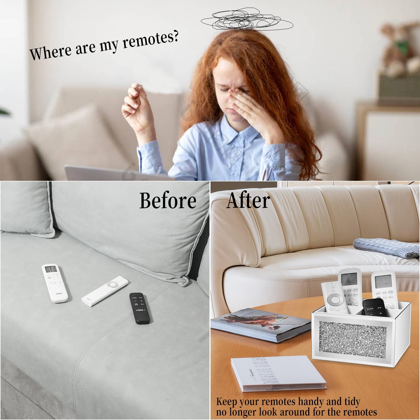 360 Rotating TV Remote Control Holder Caddy Storage for Table, Silver Bling C…