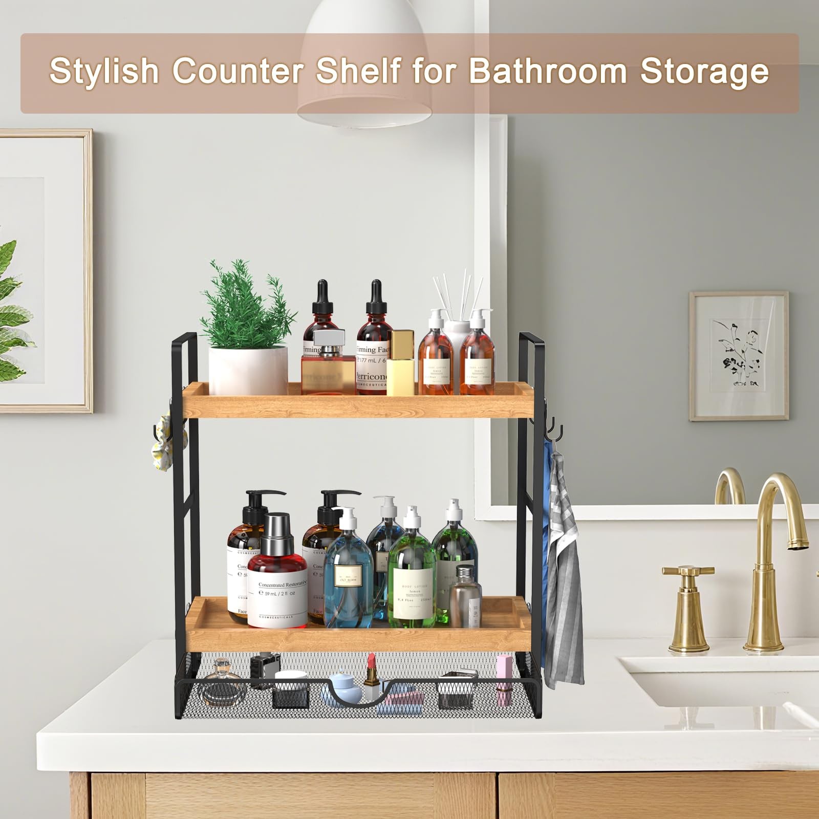 LEMIKKLE Coffee Station Organizer with Pod Holder Large storage, Light Brown