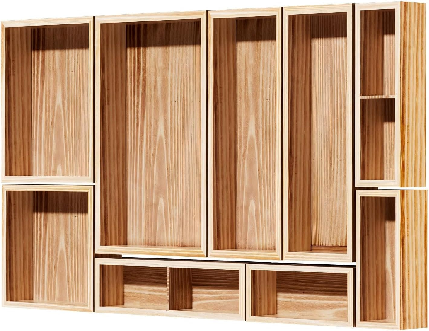 9-Pack Solid Wood Junk Drawer Organizer, Modular Desk Drawer Tray & Accessories