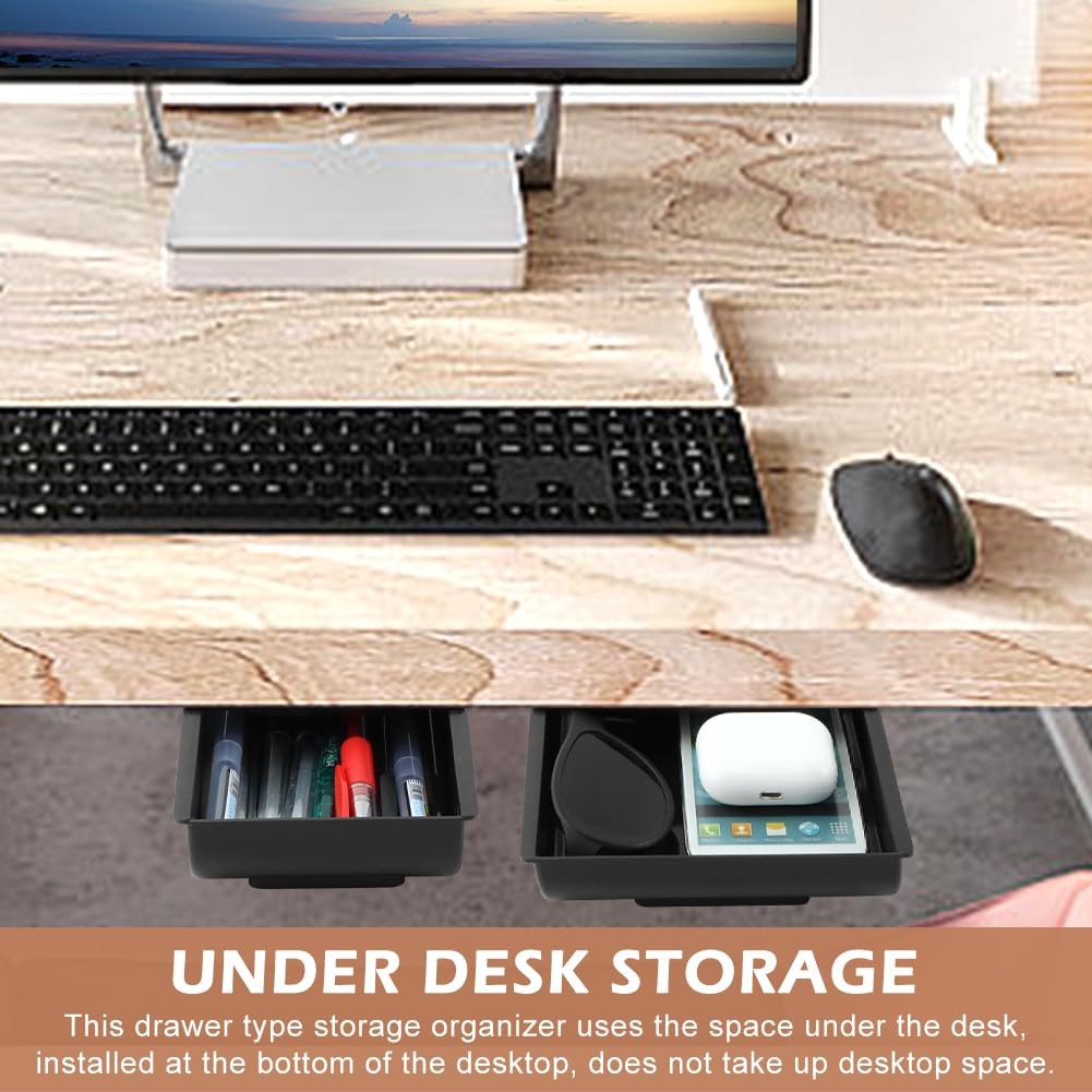 XuYelora 2pcs Under Desk Drawer, Table Hidde-n Slide Out Pencil Holder black