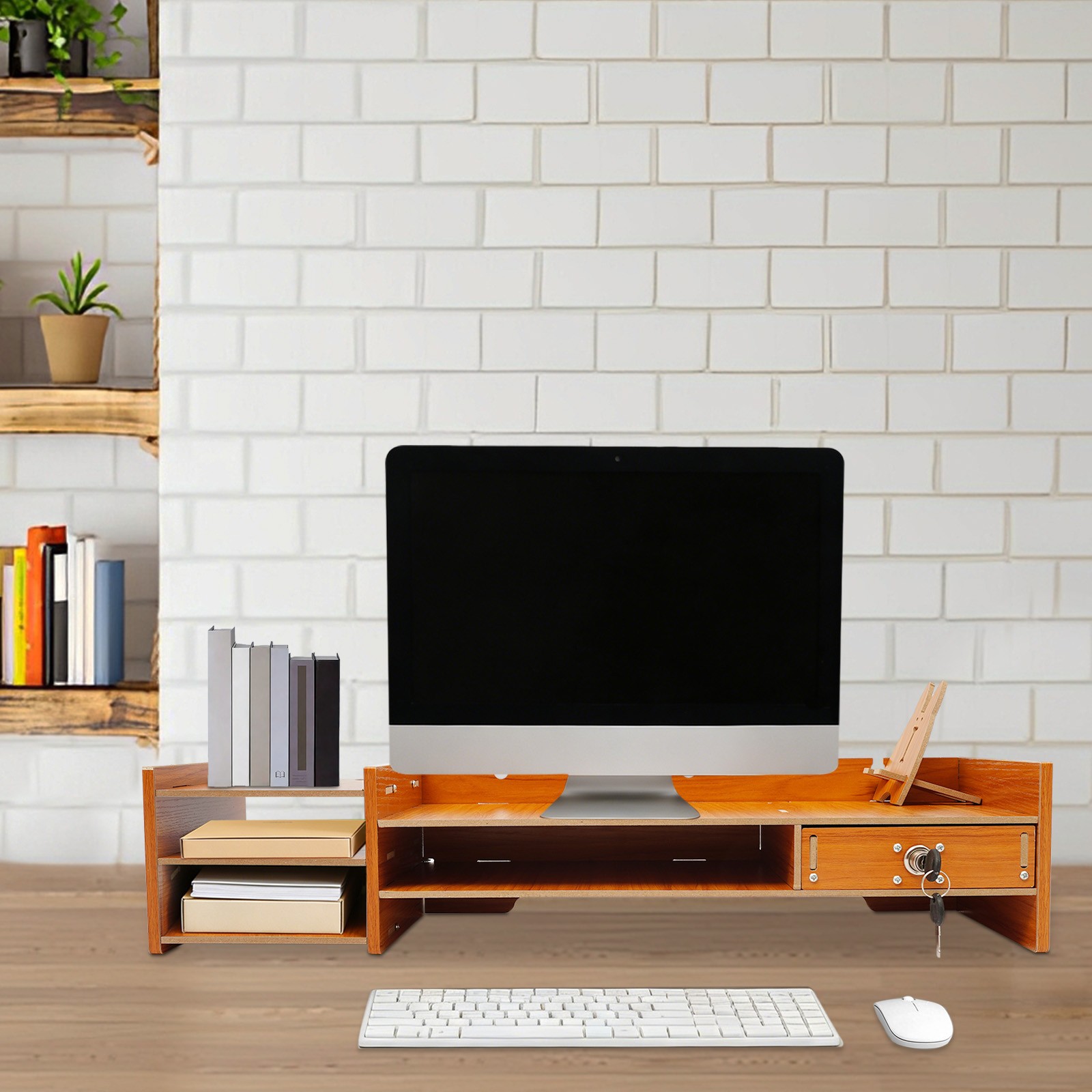 Multifunctional Monitor Stand Riser with Drawer, Storage Compartments, MDF