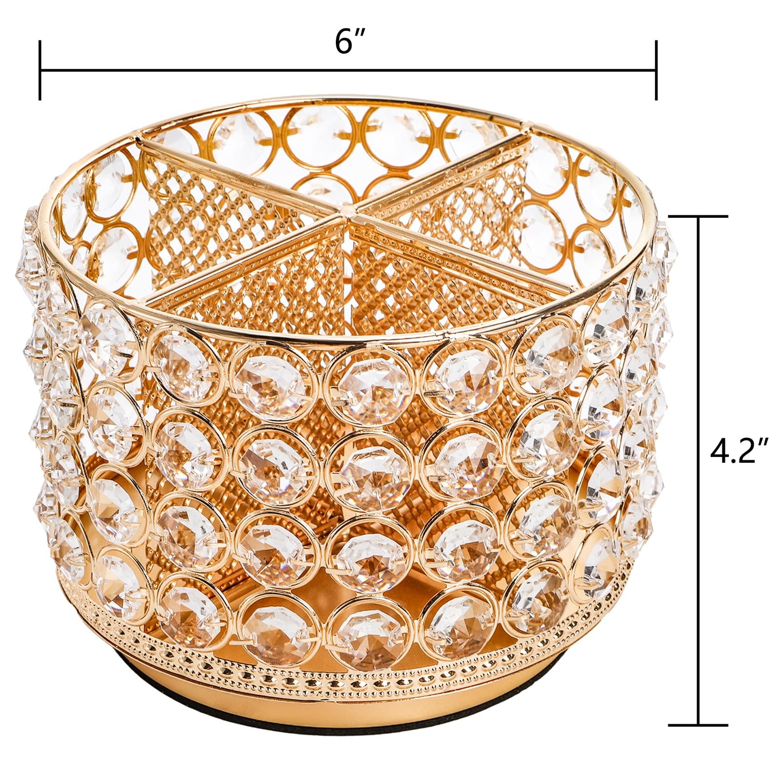 Hedume Crystal Vanity Organizer with 4 Compartments, 360 Degree Rotating Gold