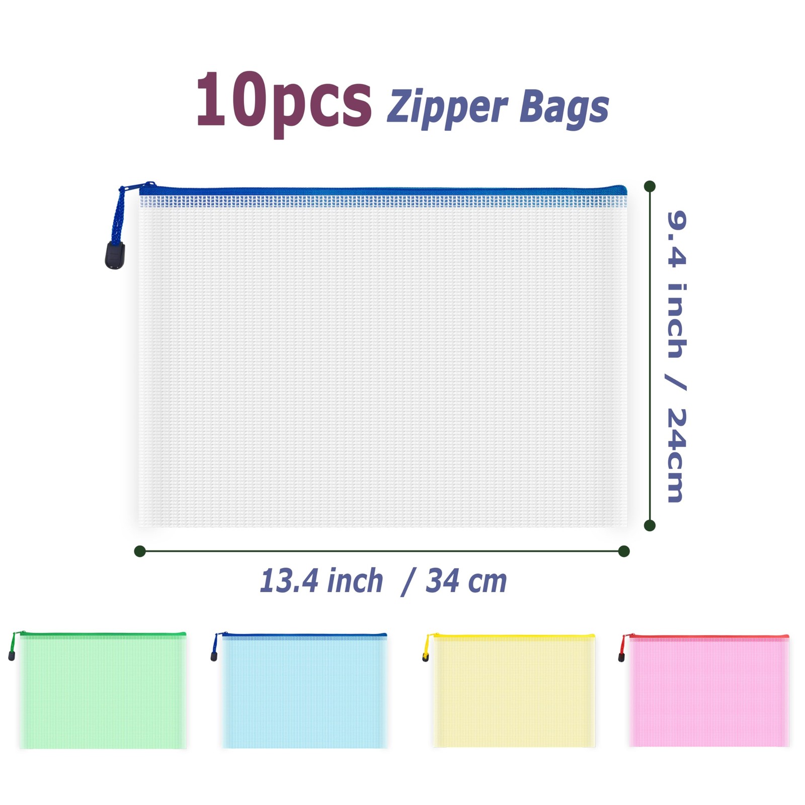 10 Pcs Zipper File Bags, Waterproof Plastic Mesh Pouch for Office School, Boa…