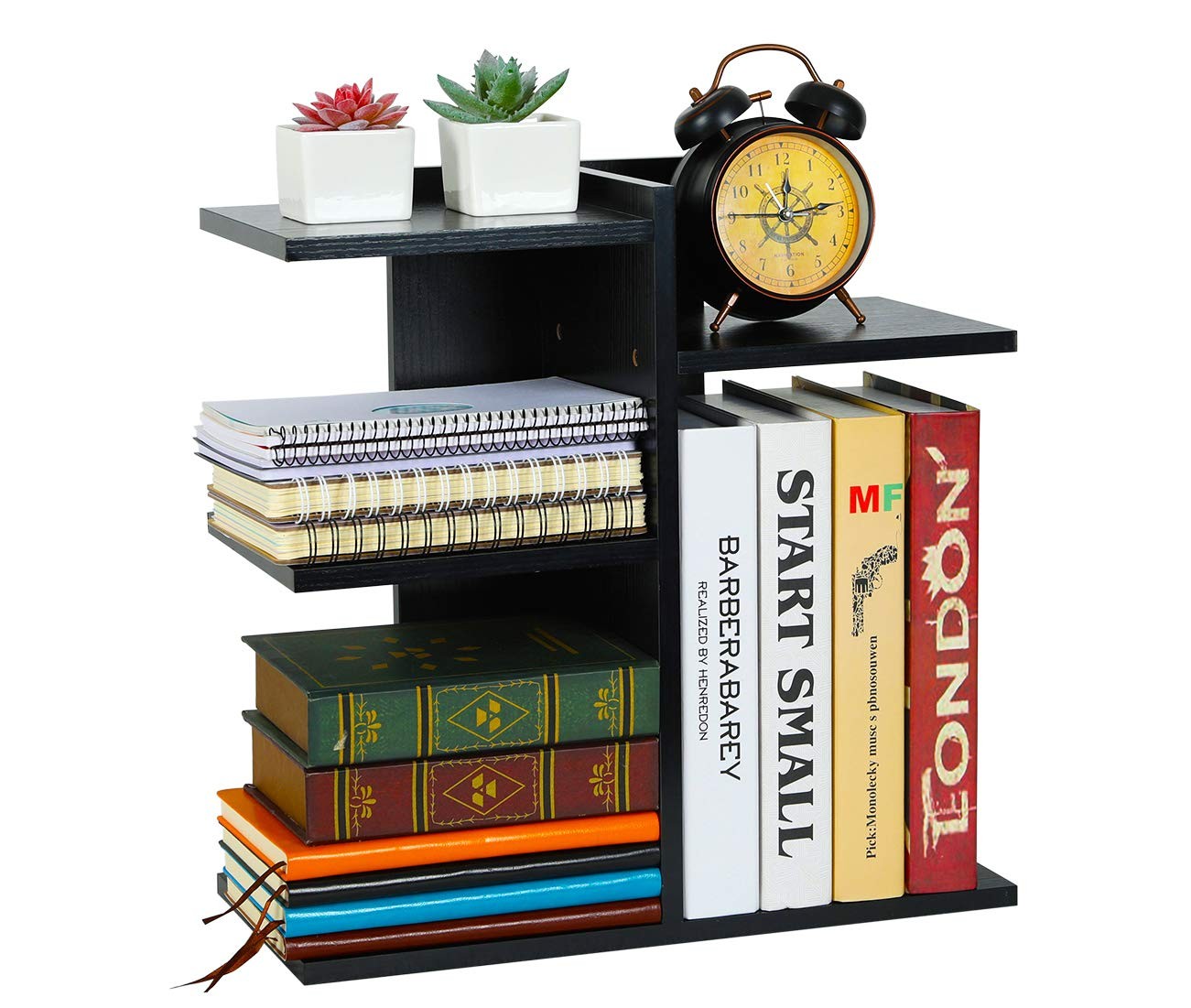 PAG Wood Desktop Shelf Small Bookshelf Desk Supplies Style 5, Black