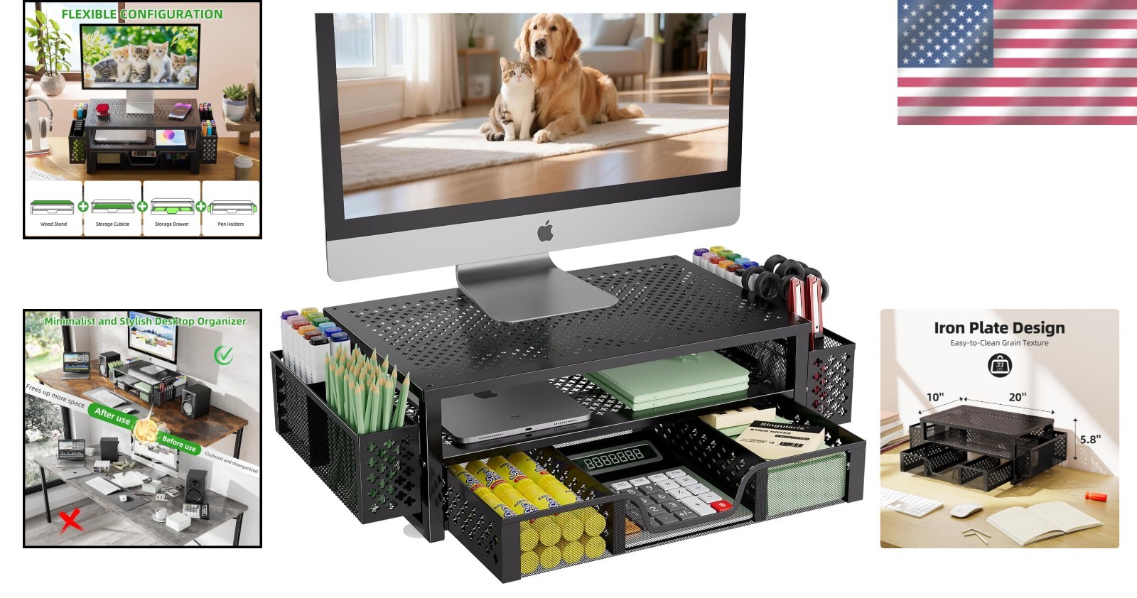 Stylish Black Monitor Stand Riser for Laptop