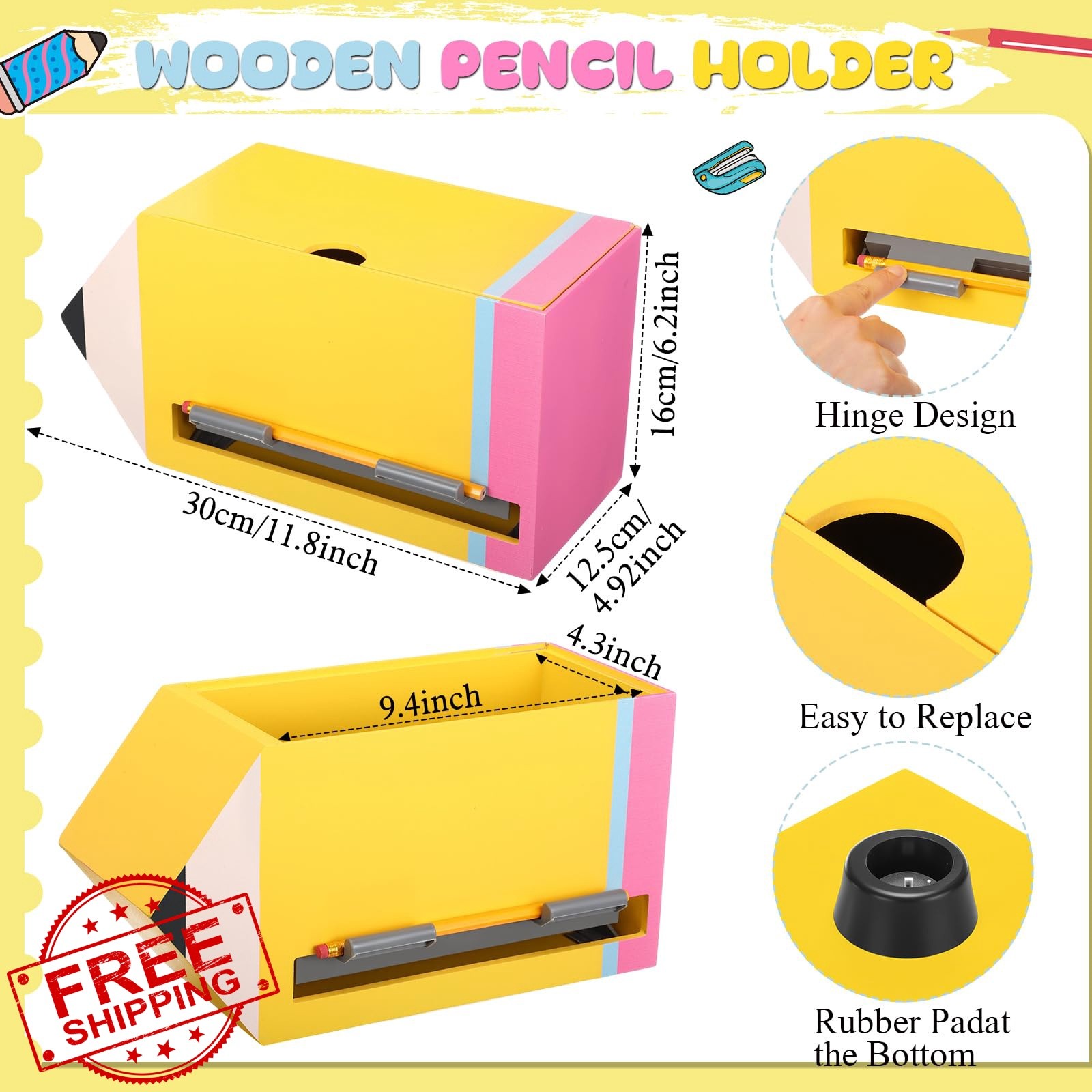 Yalikop Wooden Pencil Dispenser Irregular Pencil Pink Yellow 1 Pc