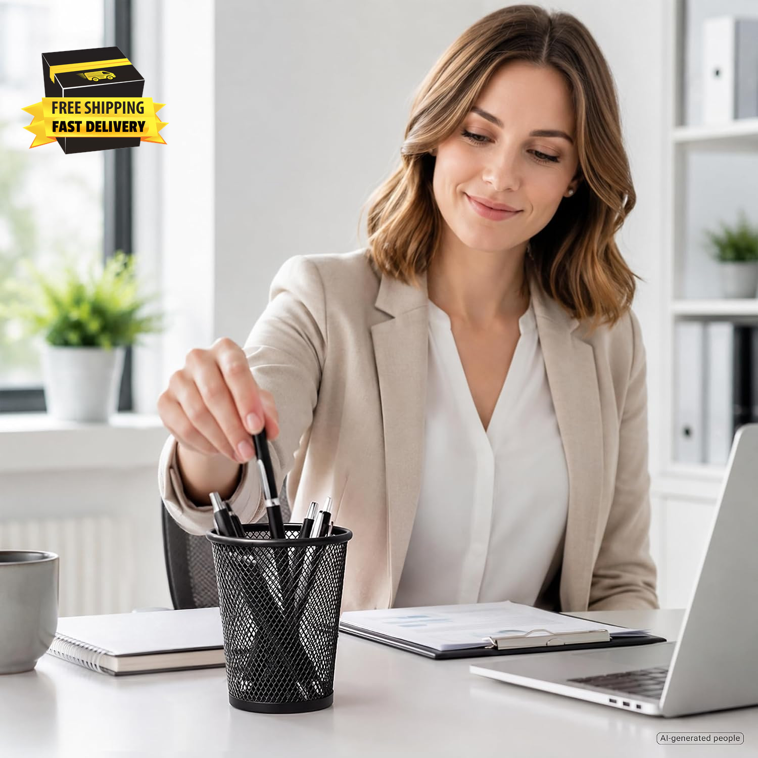 Mesh Pencil Holder for Desk 6 Pack, Metal Pen Cup Black | Pen Holder for Desk, D