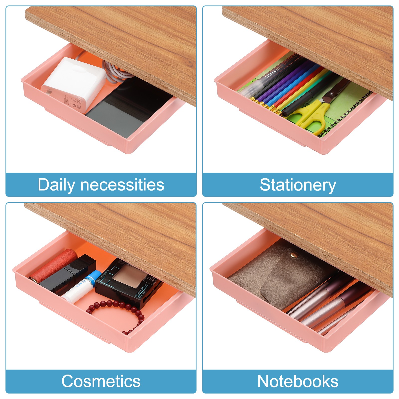 Self-Adhesive Under Desk Drawer for Standing Desk Office, Yellow, Large