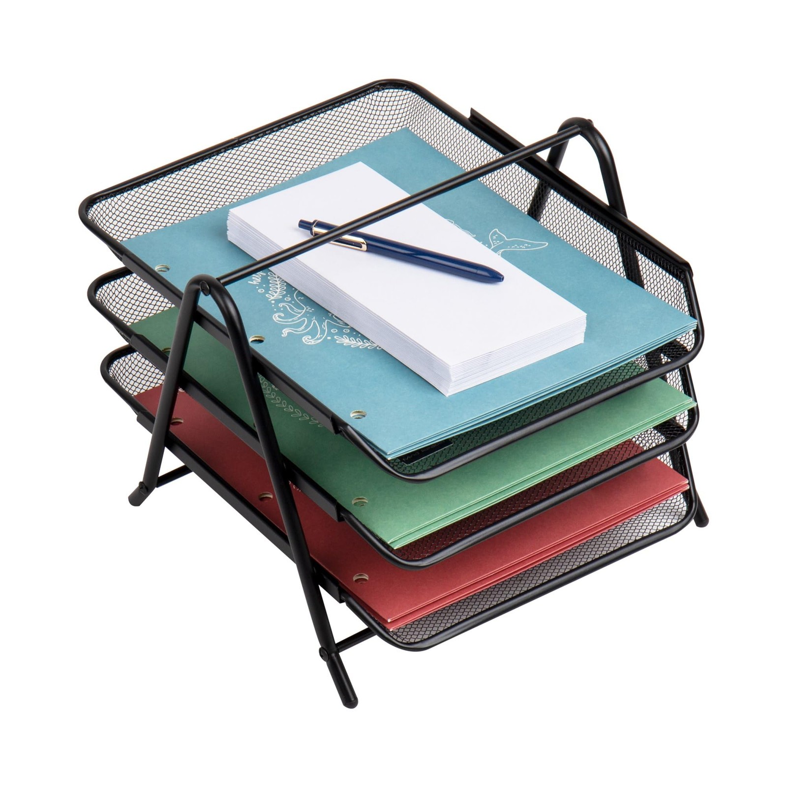 3-Tier Paper Tray Desktop Organizer File Storage Office Metal Mesh 11.75″ L x…
