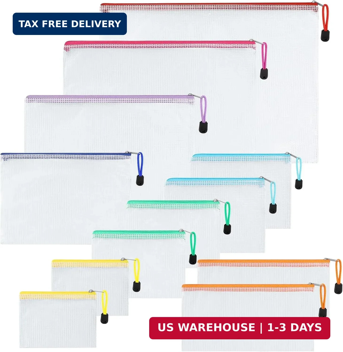 12pcs Mesh Zipper Pouch Bags, 8 Size Zipper Bags for Organizing,Mesh Bags with Z