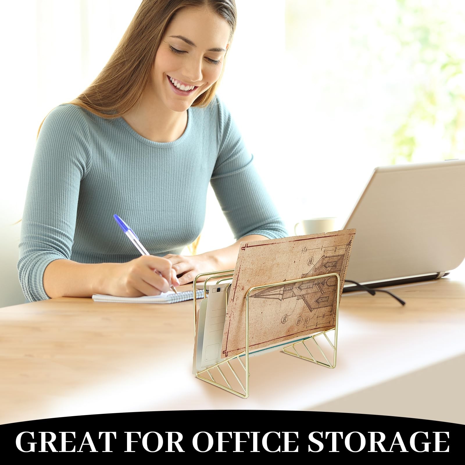 2 PCS Metal Letter Sorter 5 Slot Gold Magazine File Holder Desktop Organizer