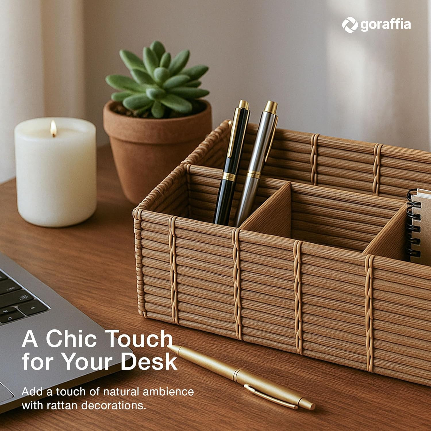Rattan Desk Organizer – 4-Slot Letter Holder & Mail Organizer Countertop, 12.5″X