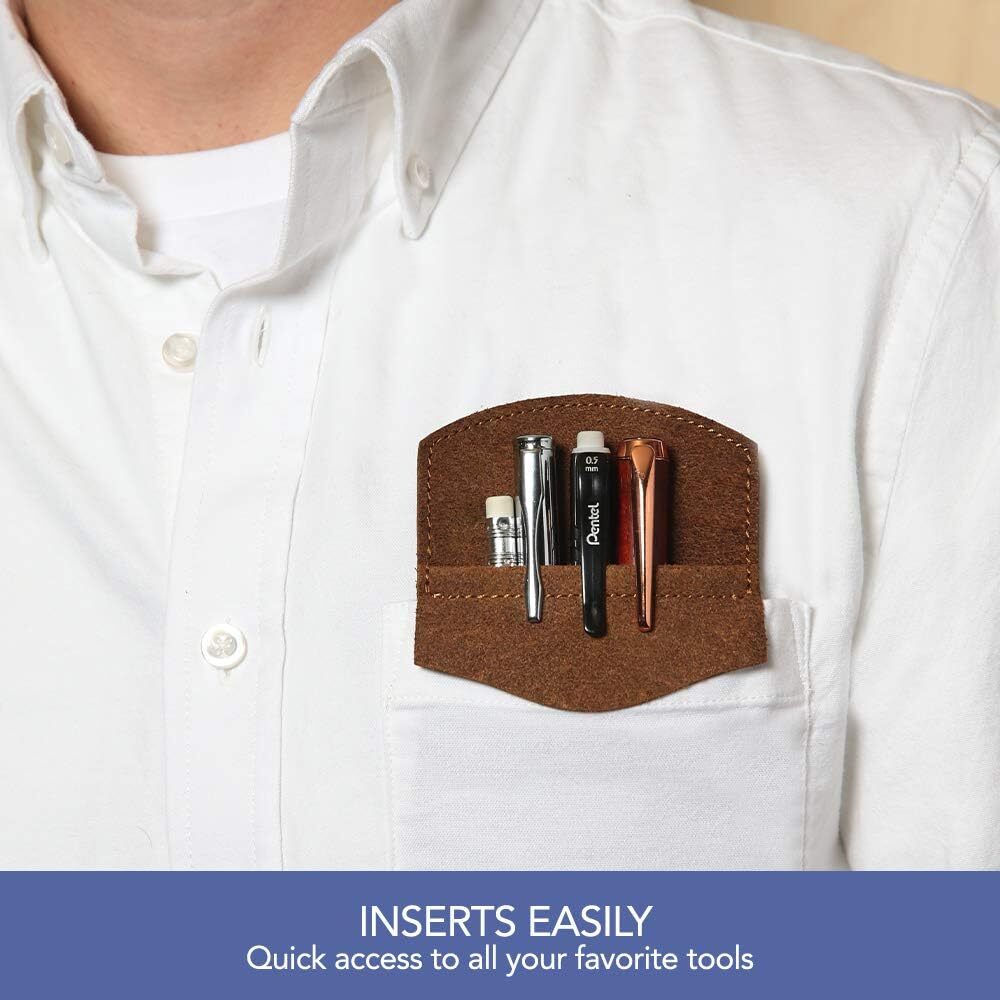 Genuine Leather Pocket Protector – Handmade Leather Pen and Pencil Pocket